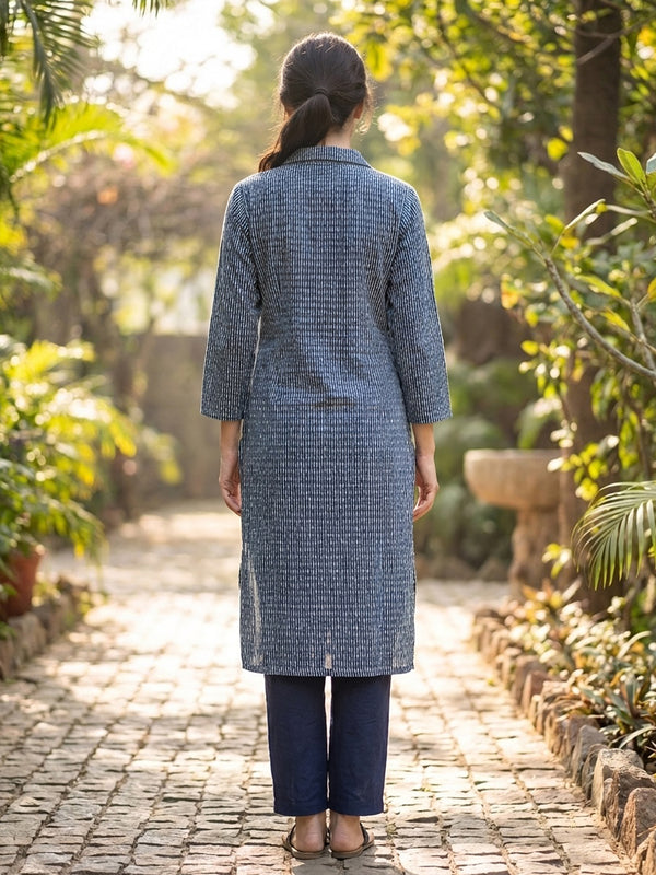 Women Navy Blue Textured Kurta with Pants – Coatrise Fabric