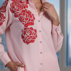 Rosette Bloom Hand-Painted Pink Tencel Luxe Co-ord Set