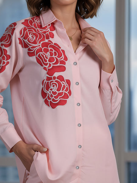 Rosette Bloom Hand-Painted Pink Tencel Luxe Co-ord Set