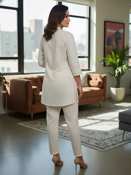 Women Cream Floral Embroidered Kurta Pant Co-Ord Set