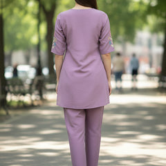 Lavender Floral Embroidered Kurta and Straight Pant Co-ord Set
