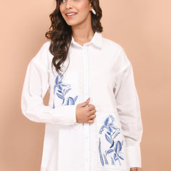 Over Sized White Collared Cotton Shirt
