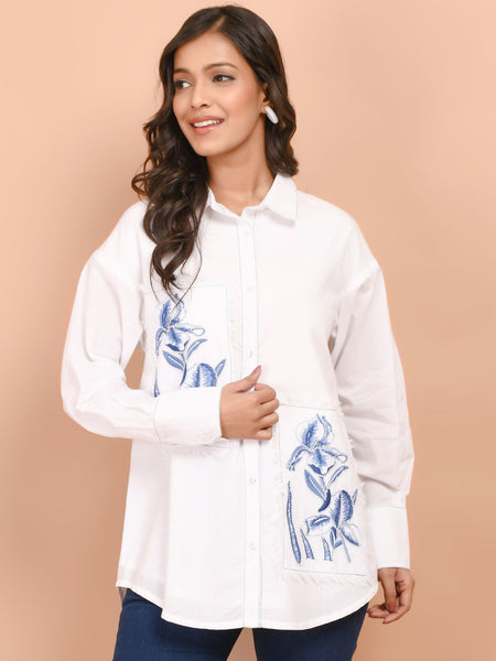 Over Sized White Collared Cotton Shirt