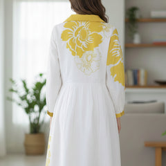 Stylish Yellow Cotton Cambric Printed Mini Dress