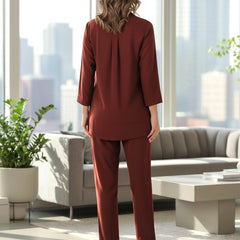 Elegant Brown Co-ord with Black Leaf Artwork