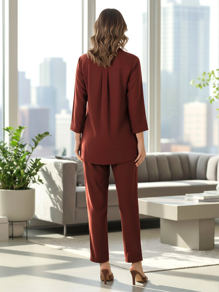 Elegant Brown Co-ord with Black Leaf Artwork