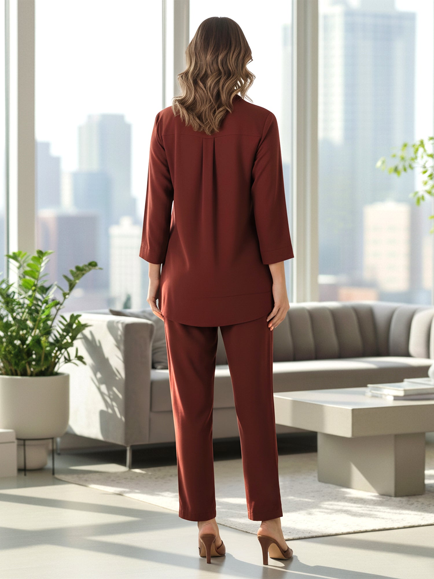 Elegant Brown Co-ord with Black Leaf Artwork