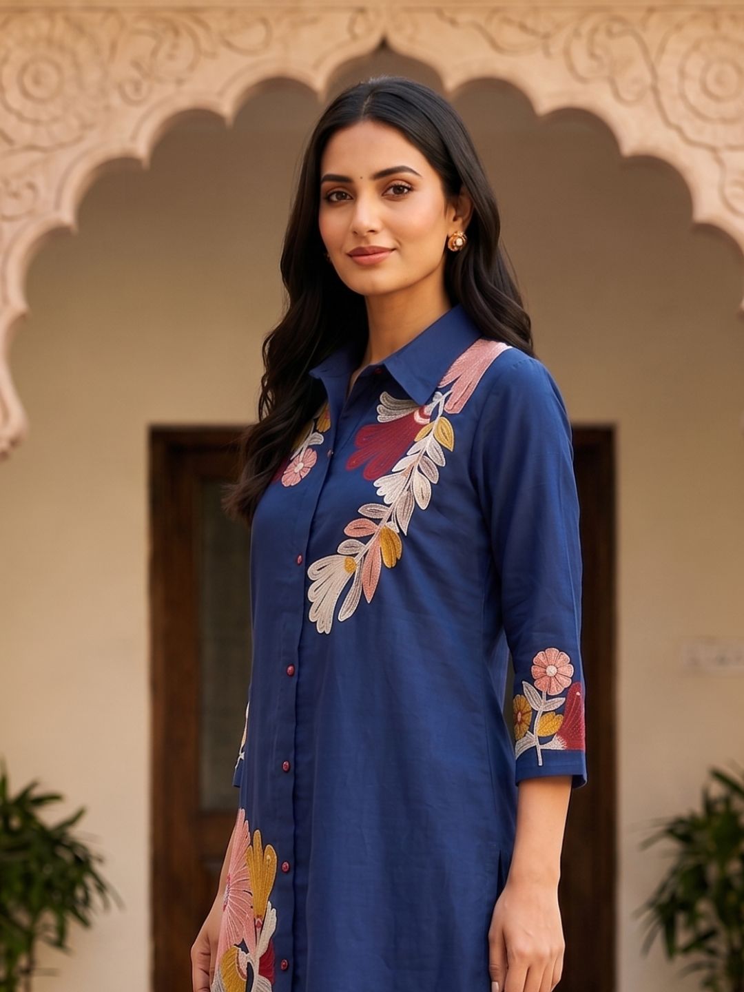 Elegant Botanical Print Ethnic Co-Ord Ensemble
