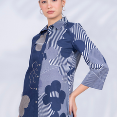 Women Designer Patchwork Navy Casual Shirt