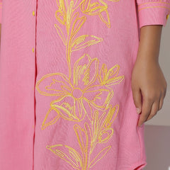 Pink Cotton Mini Shirt Dress