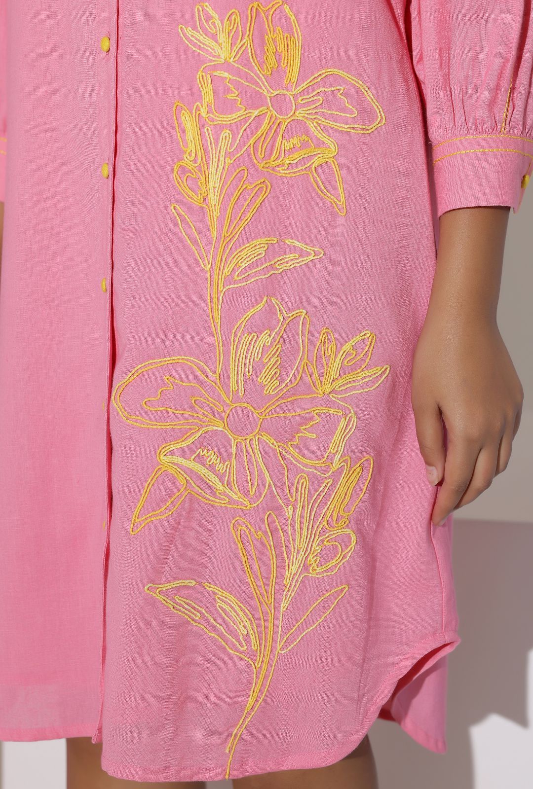 Pink Cotton Mini Shirt Dress