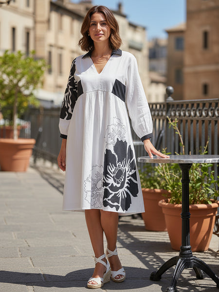 Stylish White Cotton Cambric Printed Mini Dress