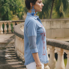 Sky Breeze Embroidered Cotton Shirt