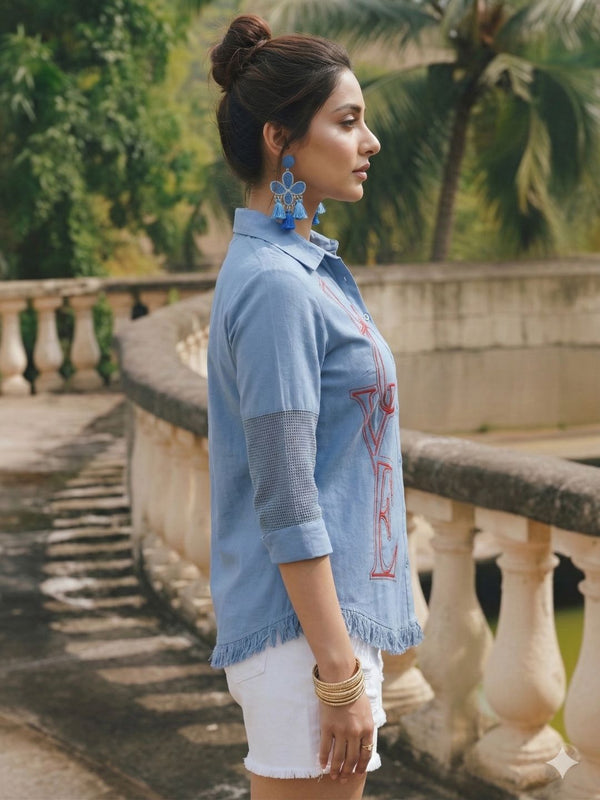 Sky Breeze Embroidered Cotton Shirt