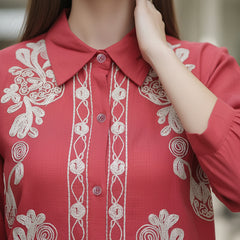 Floral Threadwork Maroon Co-ord Set