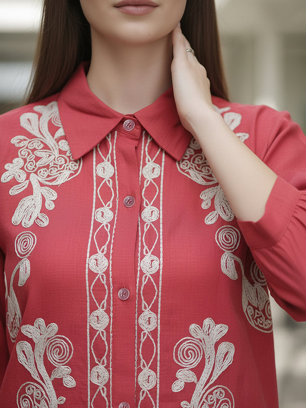 Floral Threadwork Maroon Co-ord Set