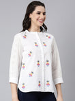 White Printed Schiffli Top