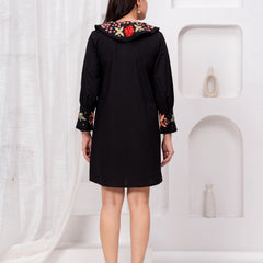 Black Embroidered Midi Dress