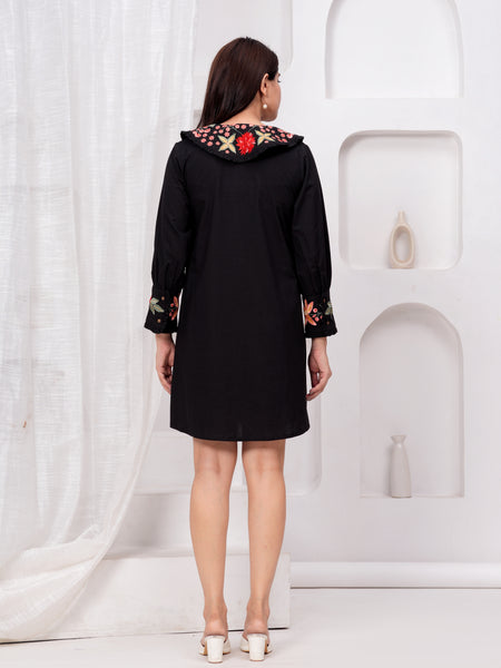 Black Embroidered Midi Dress