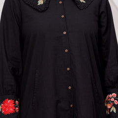 Black Embroidered Midi Dress