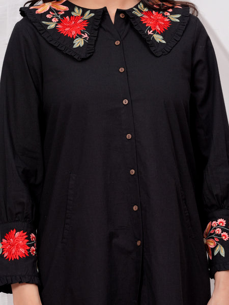 Black Embroidered Midi Dress
