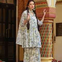 Azmat White Floral Printed Sharara Set