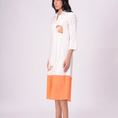 Airy Cotton Linen White Embroidered Midi Dress