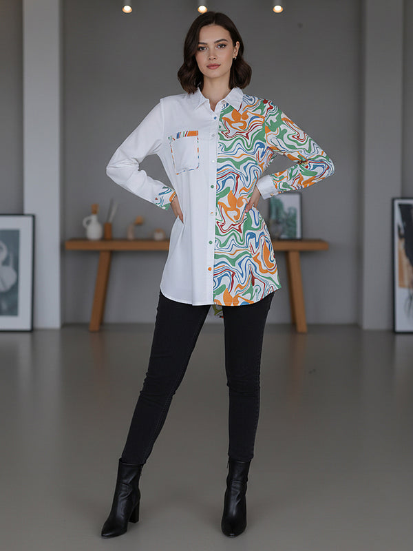 White Cotton Top With Colorful Design