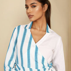 White Blue Cotton Wrap shirt