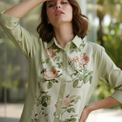 Mint Meadow Floral Embroidered Cotton Shirt