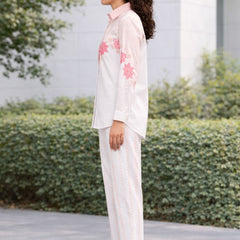 Women Stylish Printed White Shirt And Pants Set