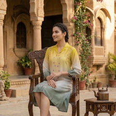 Stylish Yellow Green Ombre Summer Dress