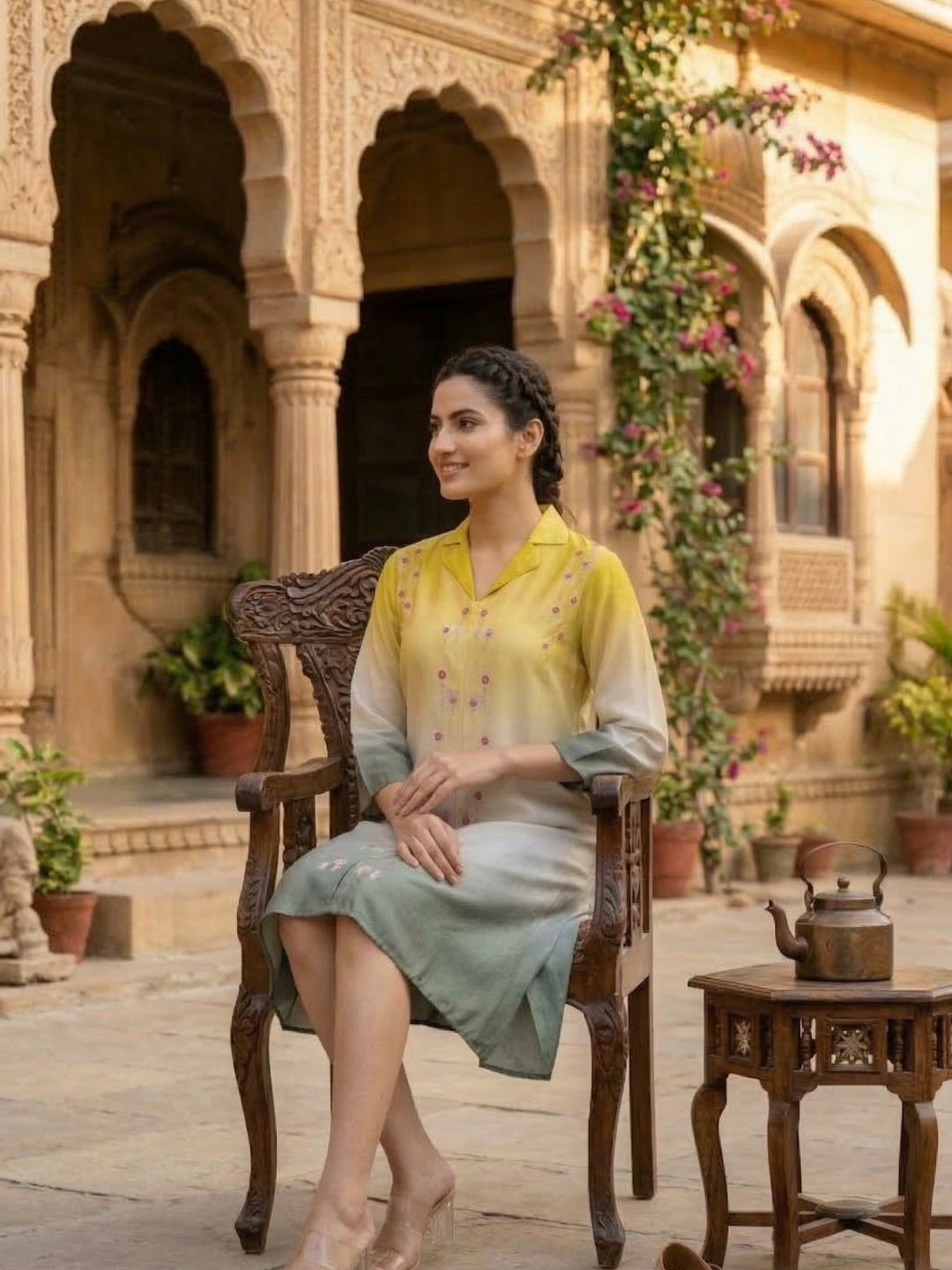 Stylish Yellow Green Ombre Summer Dress