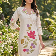 Beige Silk Embroidered Collar Neck Co-Ord Set