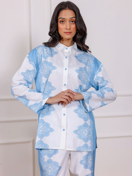 Azure Bloom Printed Co-Ord Shirt & Pant Set