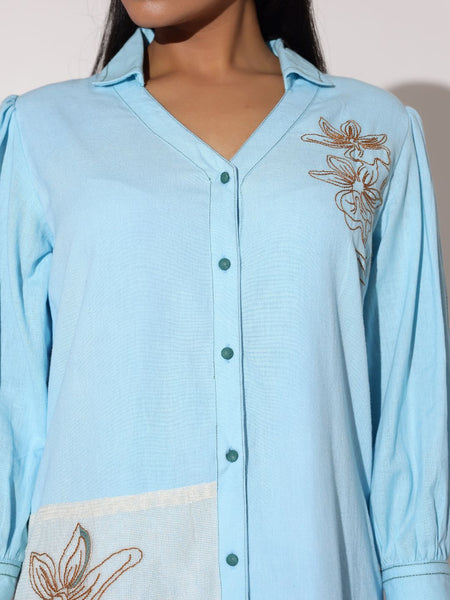 Powder Blue Mini Shirt Dress