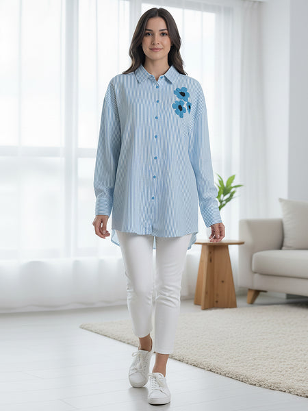 Designer Blue Shirt Pattern Top