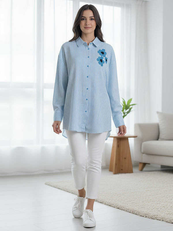 Designer Blue Shirt Pattern Top