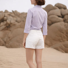 Lavender Bloom Embroidered Cotton Shirt with Classic Collar