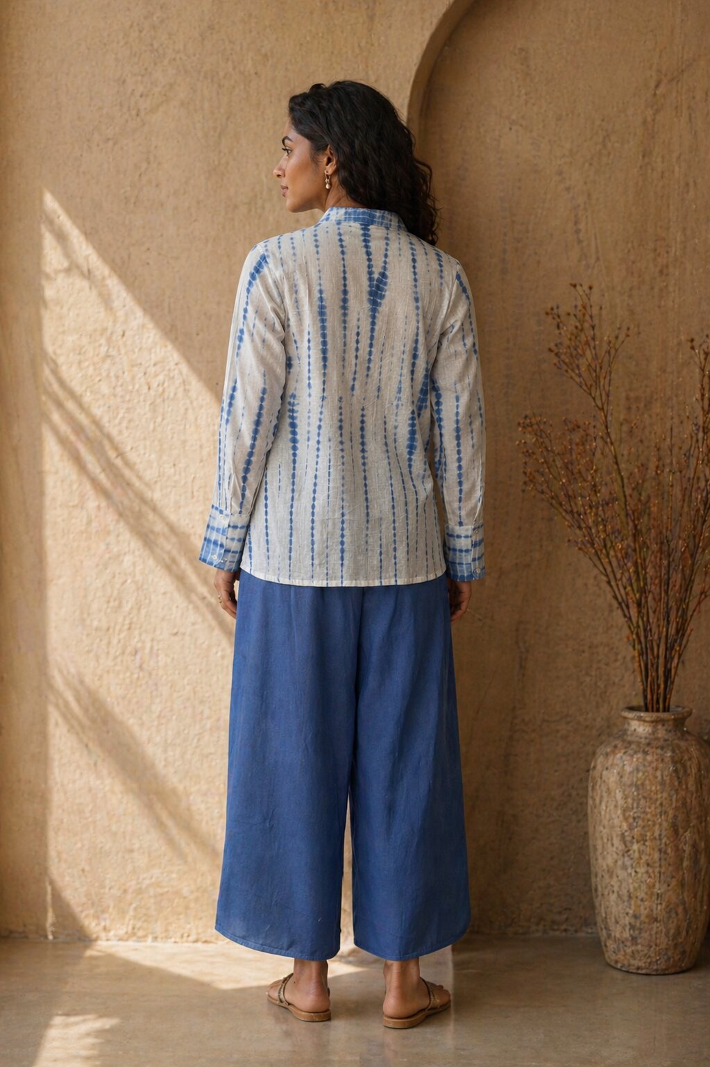 Elegant Blue Embroidered Kurta with Contemporary Draped Palazzo