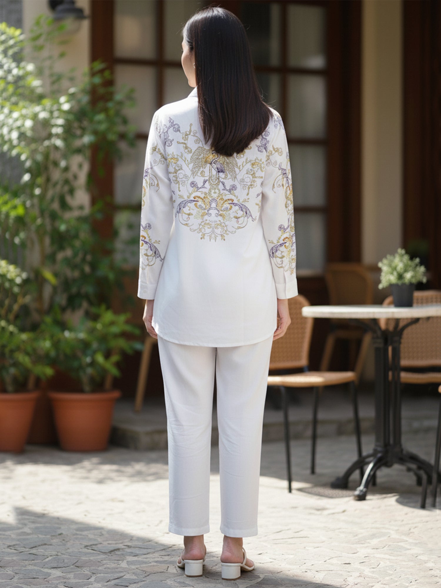 Luxury White Printed Full Sleeve Women’s Co-ord