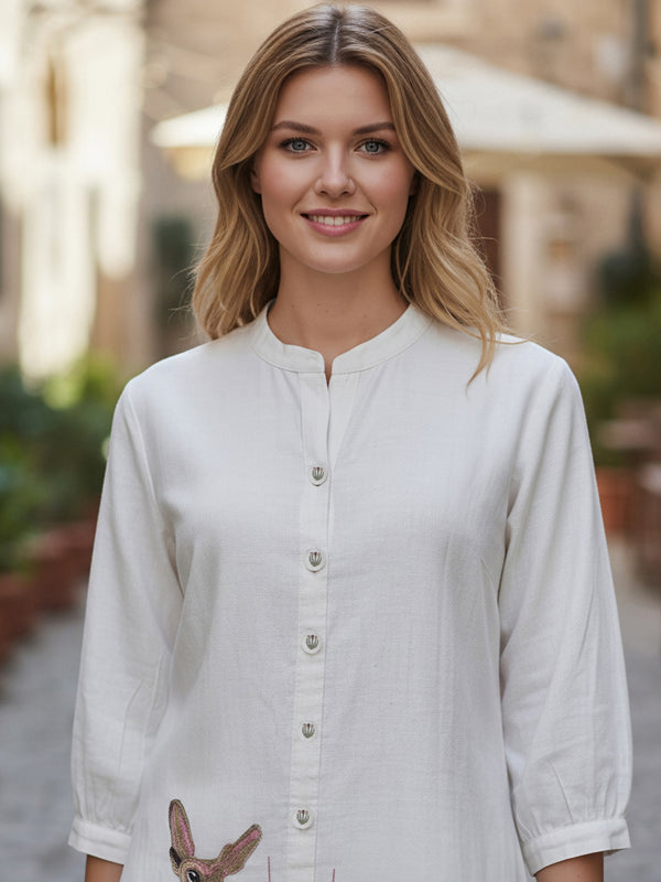 Beige Forest Harmony Embroidered Cotton Co-ord Set