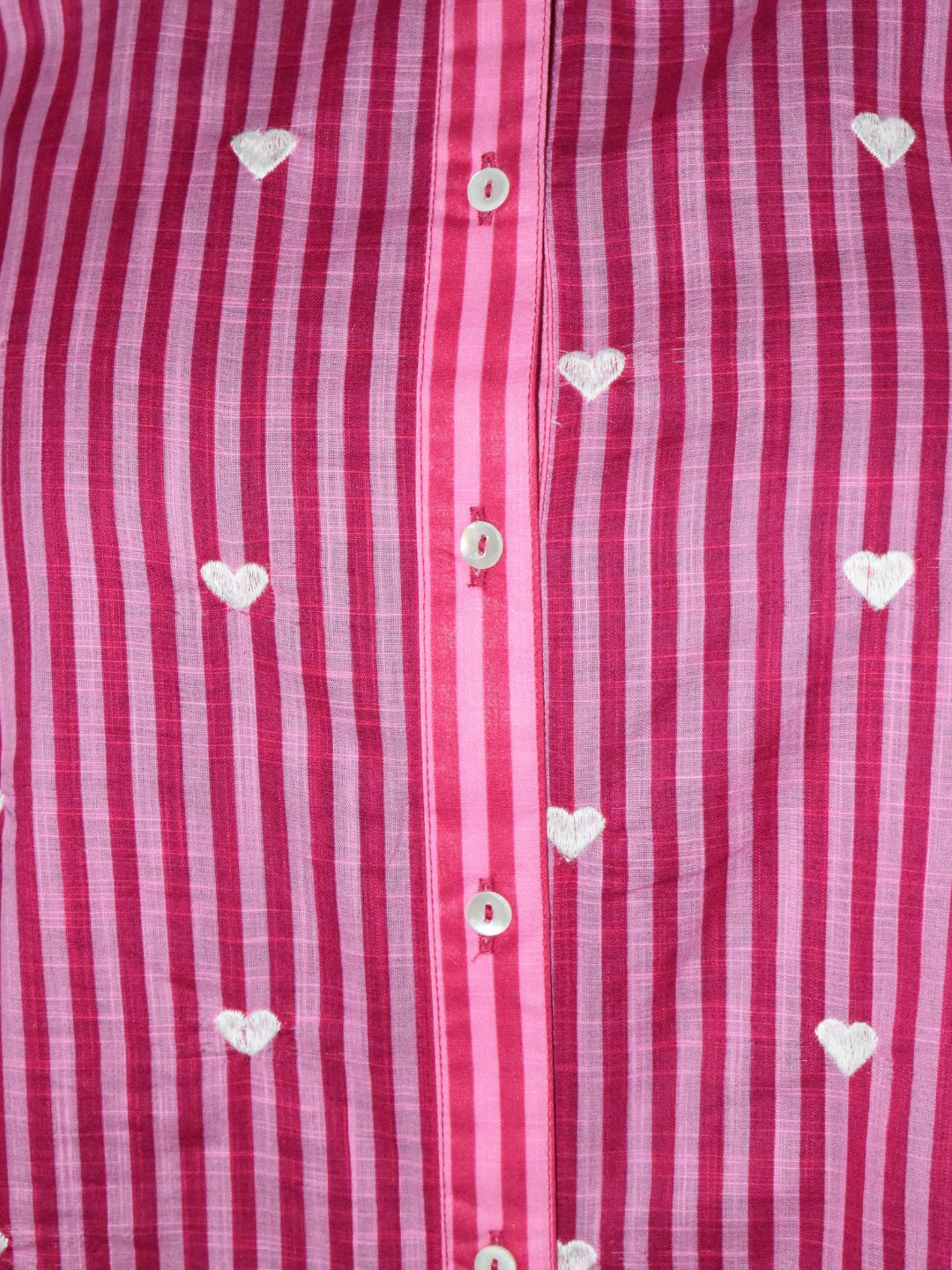 Trendy Pink Striped Heart Print Relaxed Shirt