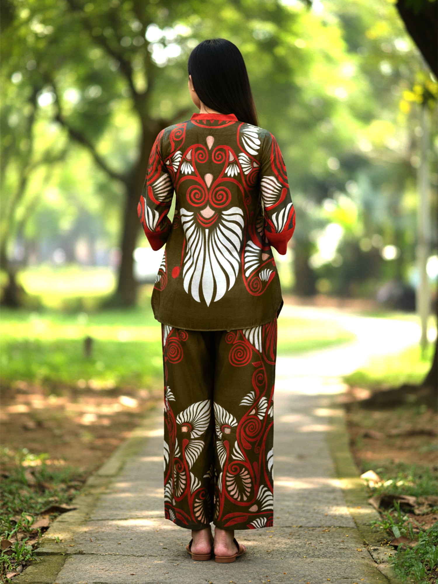 Printed Red Rayon Co-Ord Set