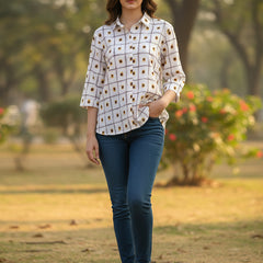 Rosy brown printed cotton shirt
