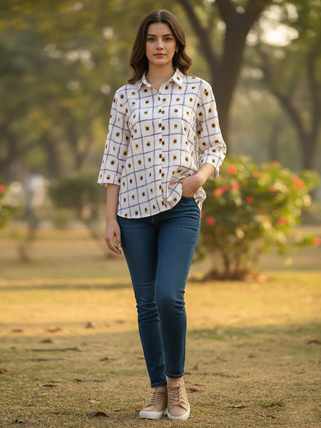 Rosy brown printed cotton shirt