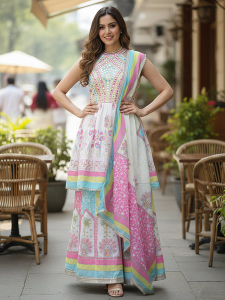 Dreamy White colouful Sharara Set