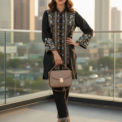 Designer Black Co-ord with Floral & Geometric Embroidery