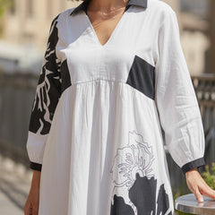 Stylish White Cotton Cambric Printed Mini Dress