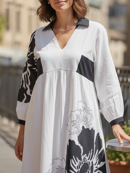 Stylish White Cotton Cambric Printed Mini Dress